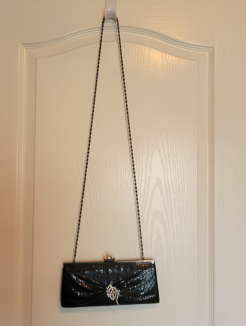 Kate Landry Black Metallic Mesh & Rhinestone Evening Clutch Bag With Chain Strap